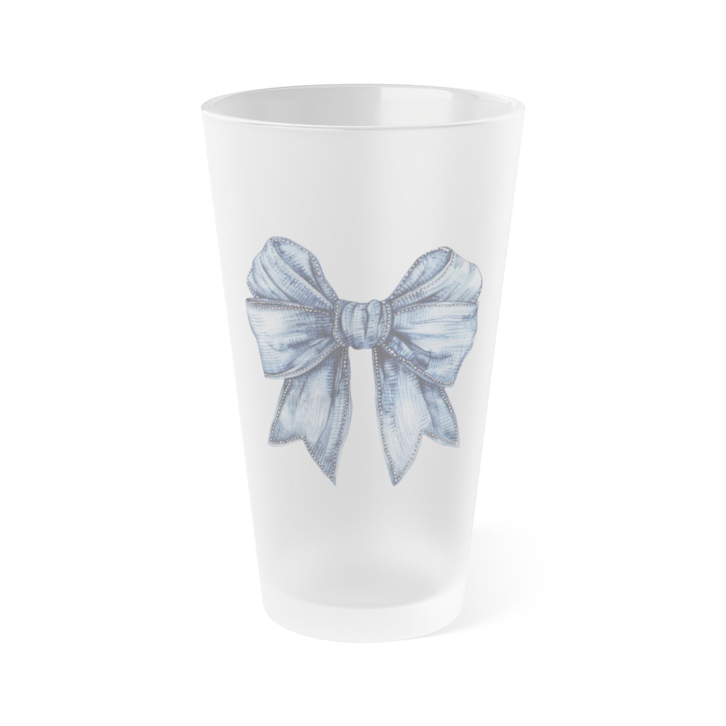Denim Bow Frosted Pint Glass, 16oz
