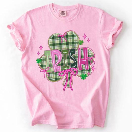 Pink & Green Plaid Irish Shamrock T-shirt