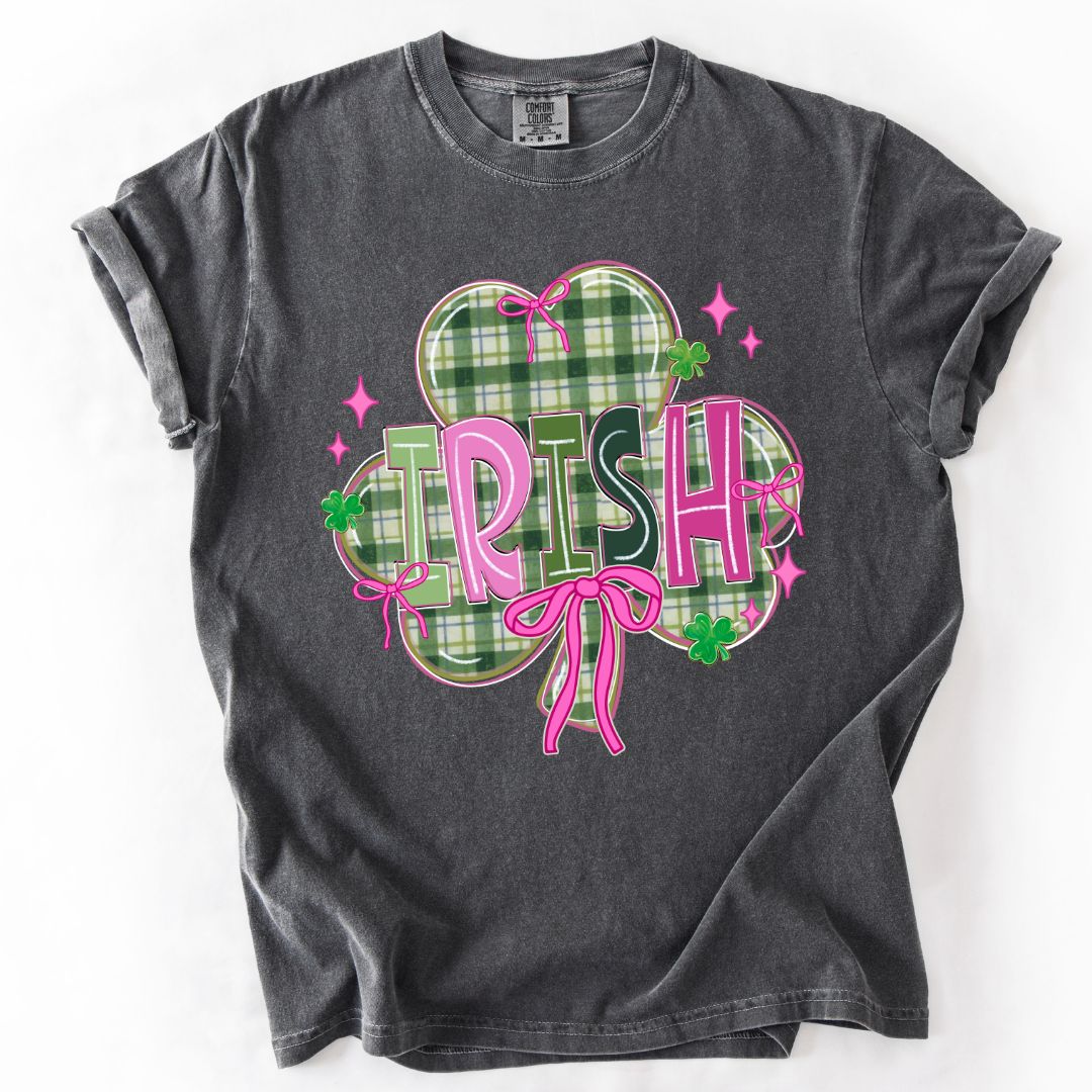 Pink & Green Plaid Irish Shamrock T-shirt