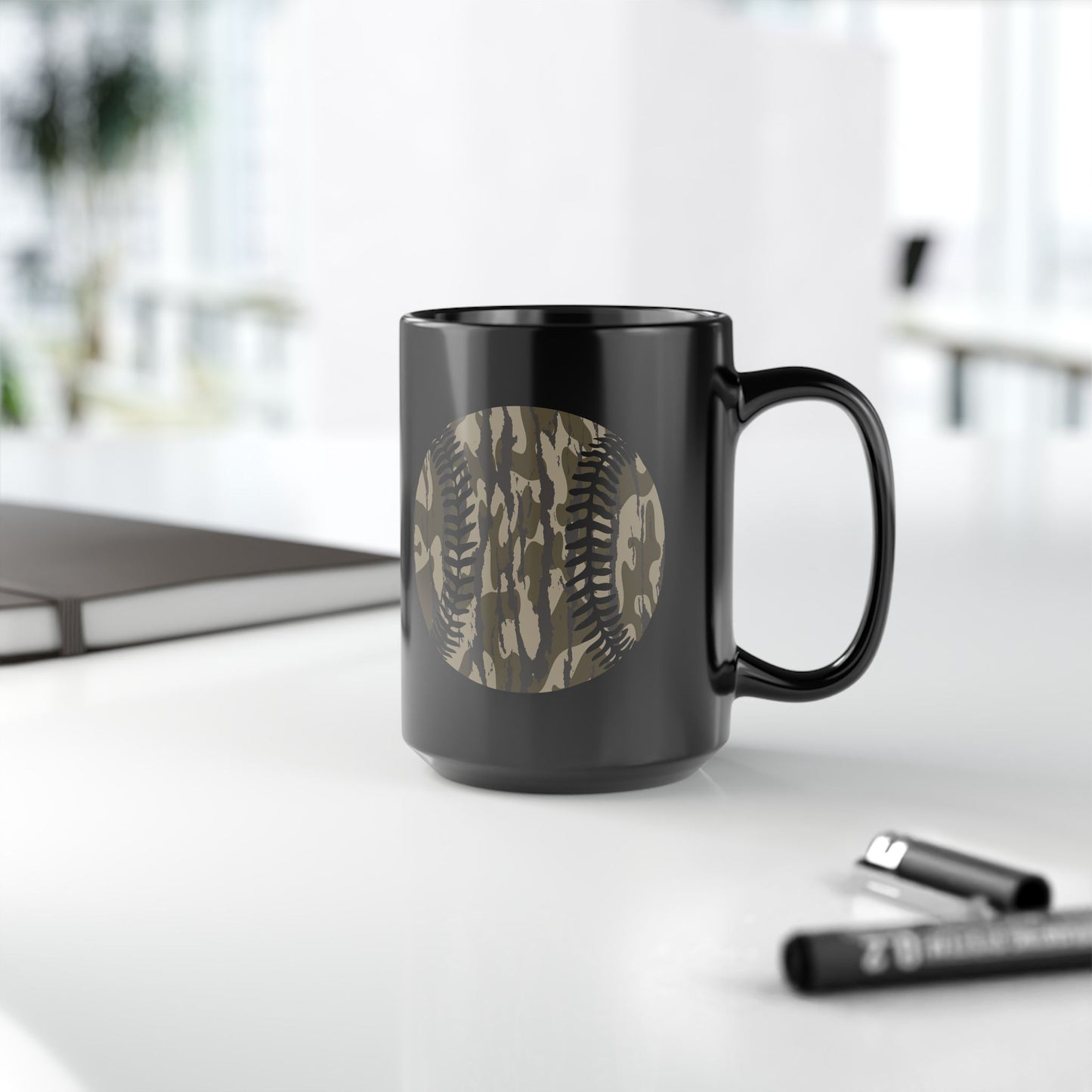 Camo Baseball Black Mug (11oz, 15oz)