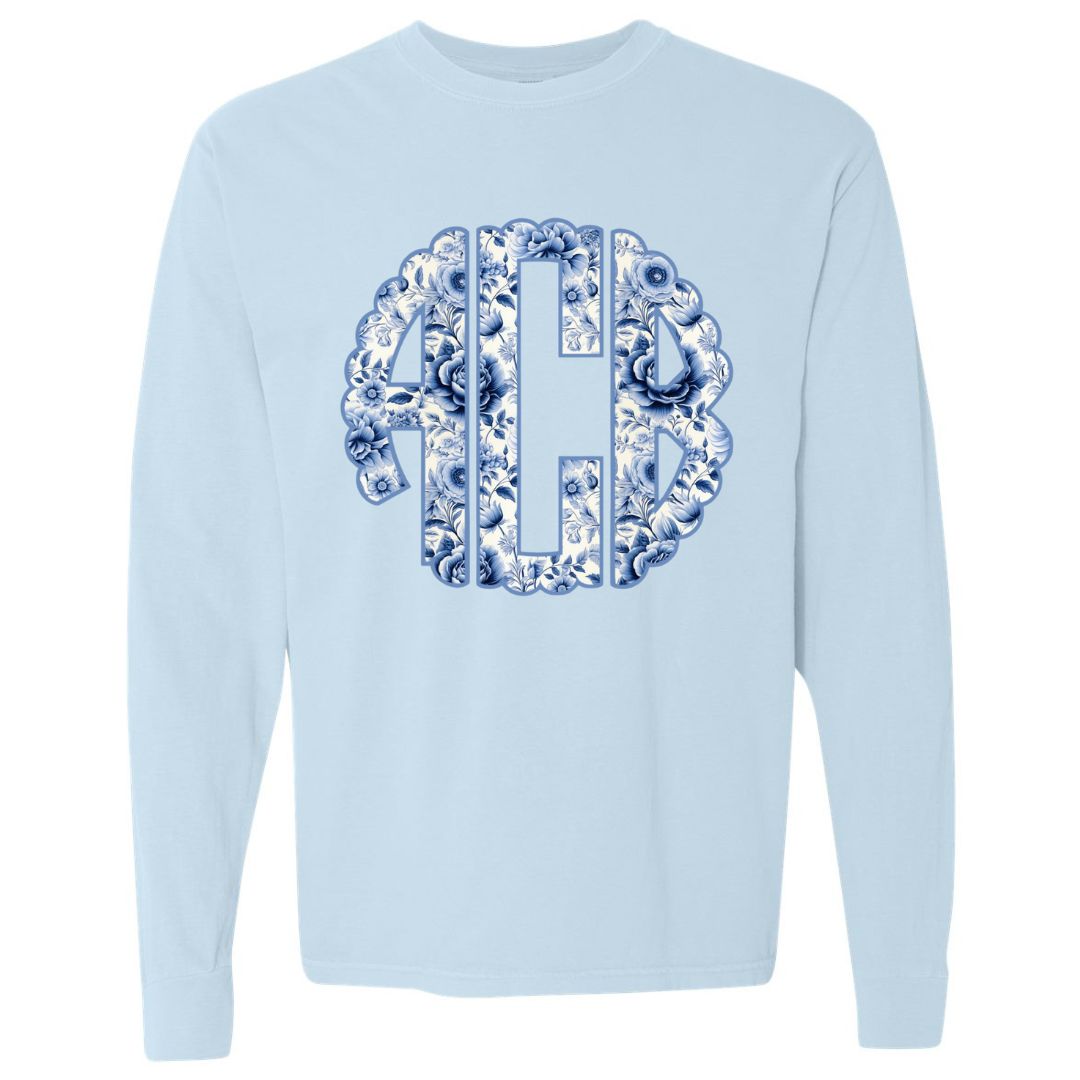 Grandmillenial Blue Floral Monogram