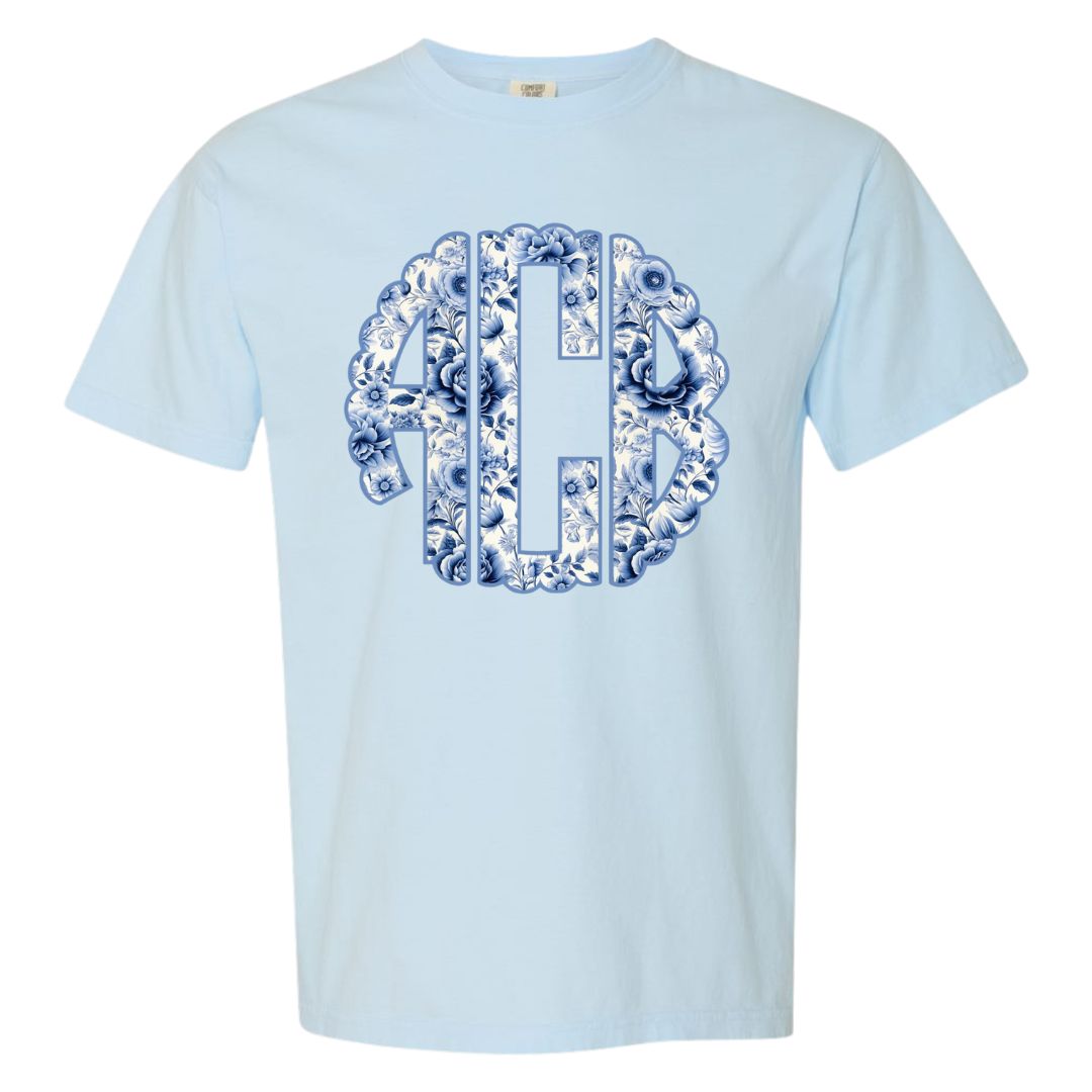 Grandmillenial Blue Floral Monogram