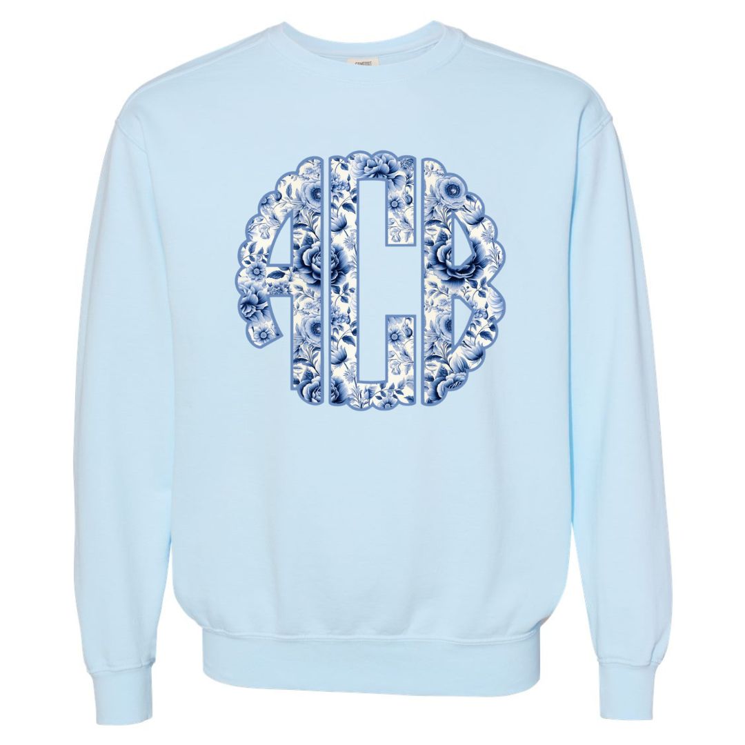 Grandmillenial Blue Floral Monogram