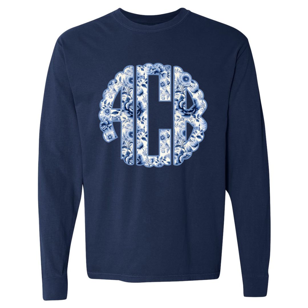 Grandmillenial Blue Floral Monogram