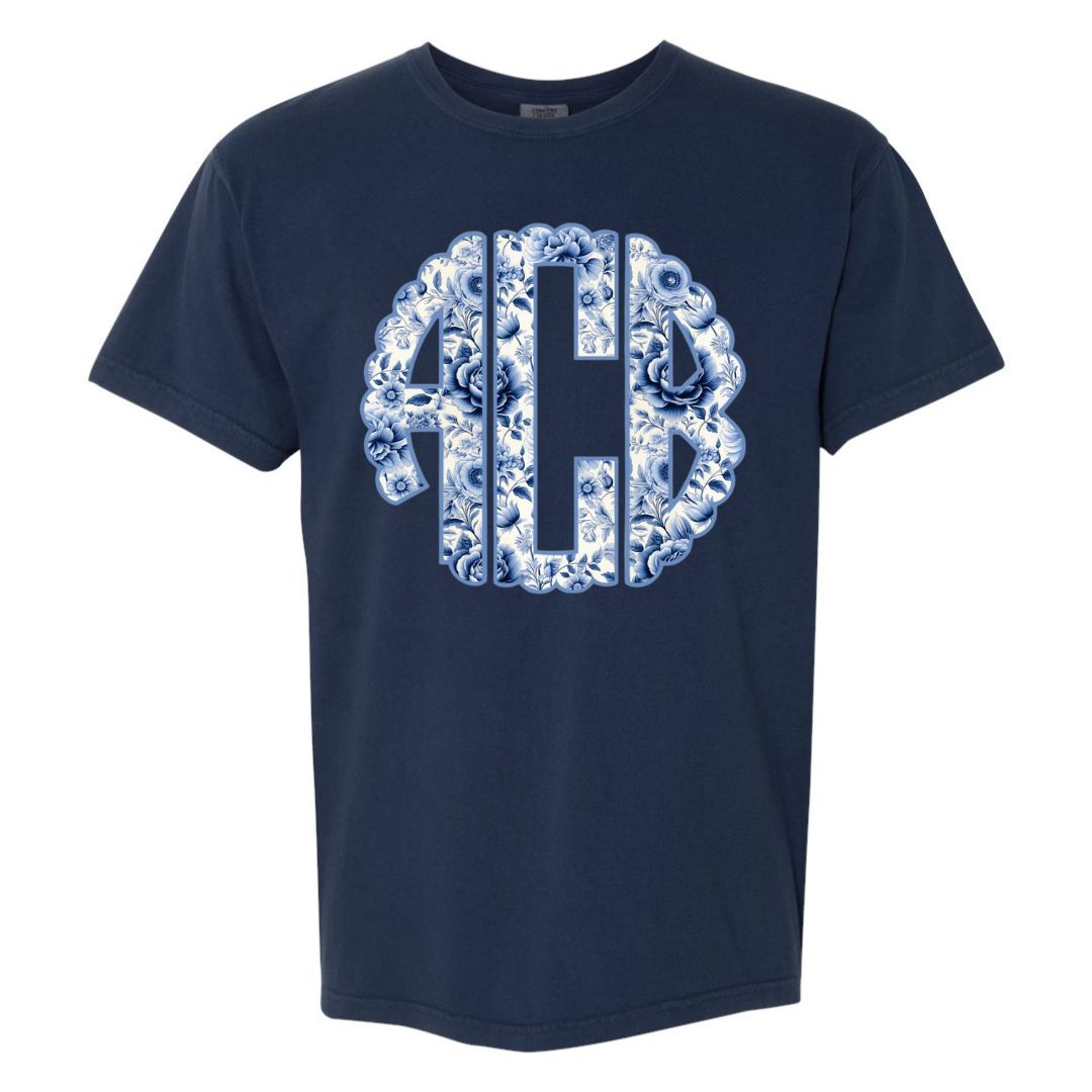 Grandmillenial Blue Floral Monogram