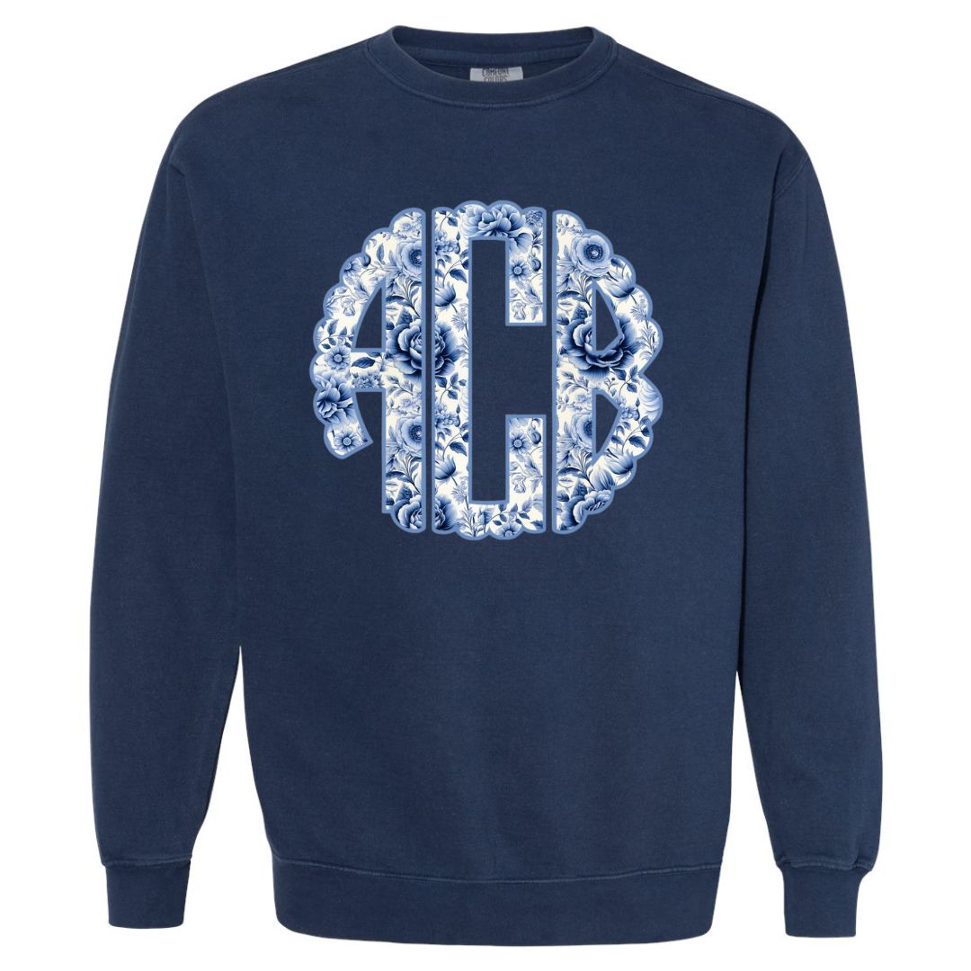 Grandmillenial Blue Floral Monogram