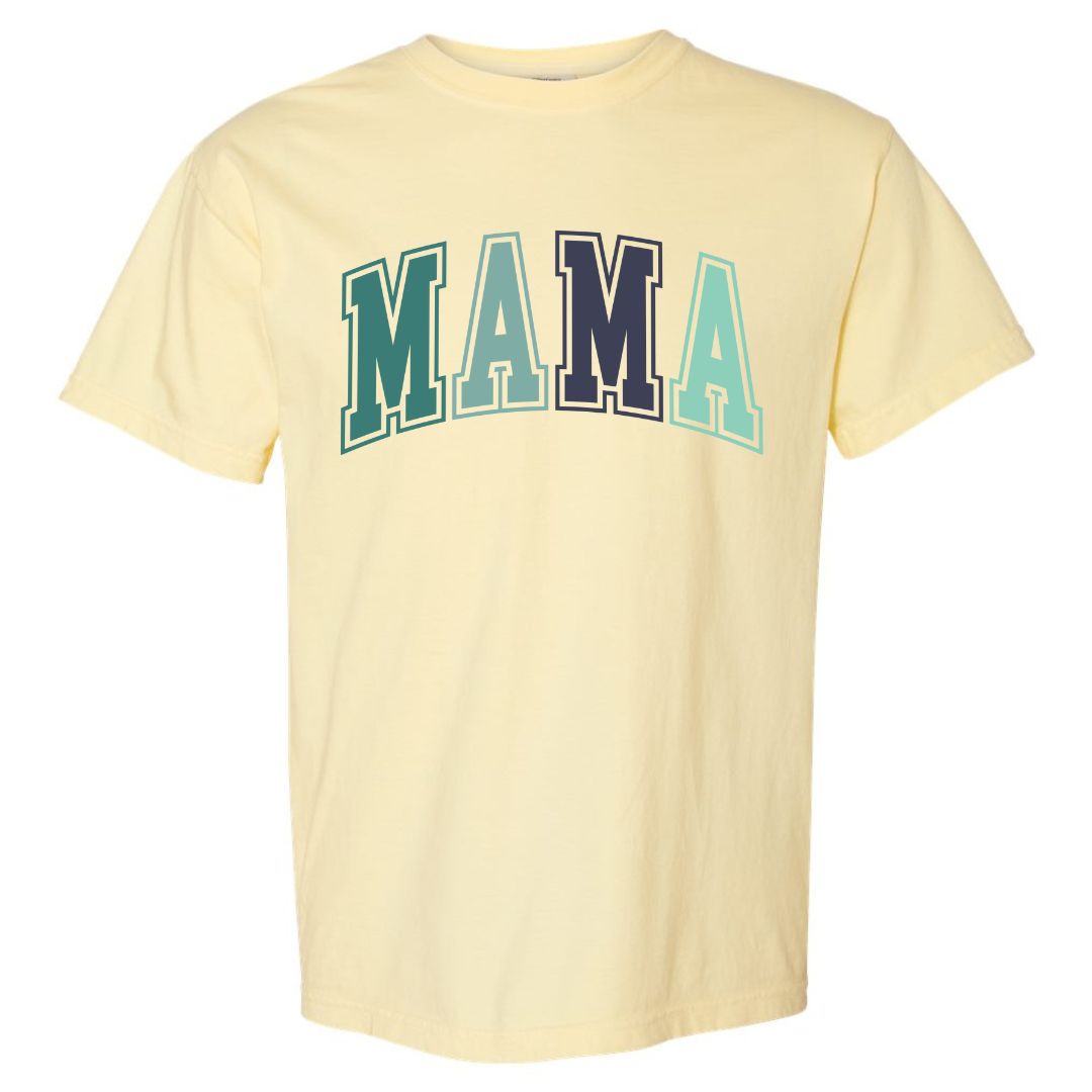 MAMA Blue/Green Collegiate Lettered Short Sleeve T-shirt