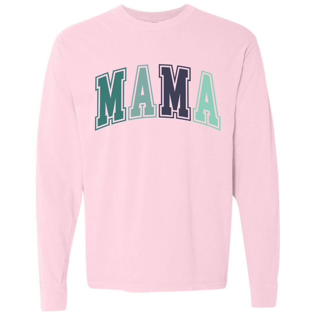 MAMA Blue/Green Collegiate Lettered Long Sleeve T-shirt