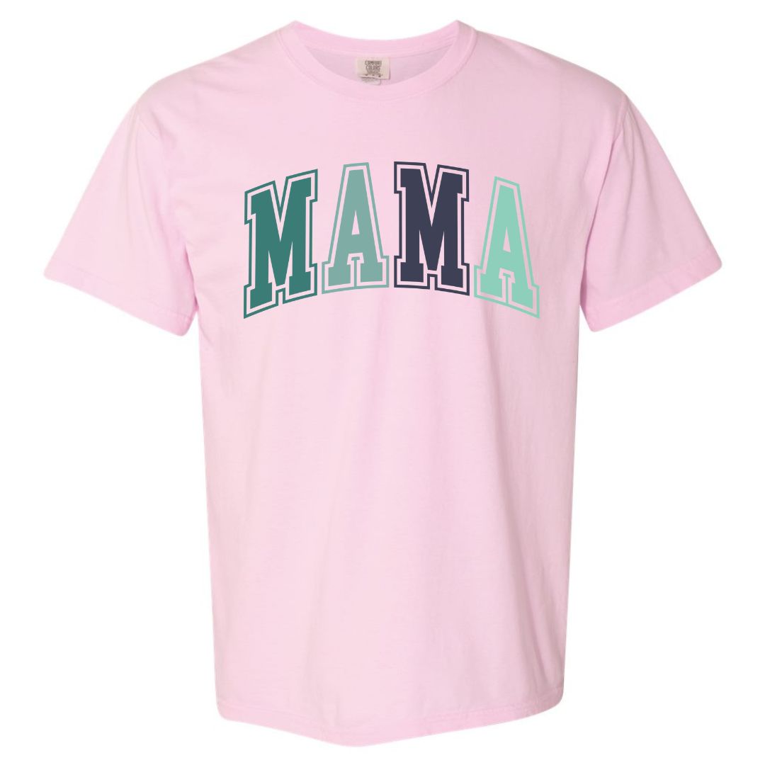 MAMA Blue/Green Collegiate Lettered Short Sleeve T-shirt