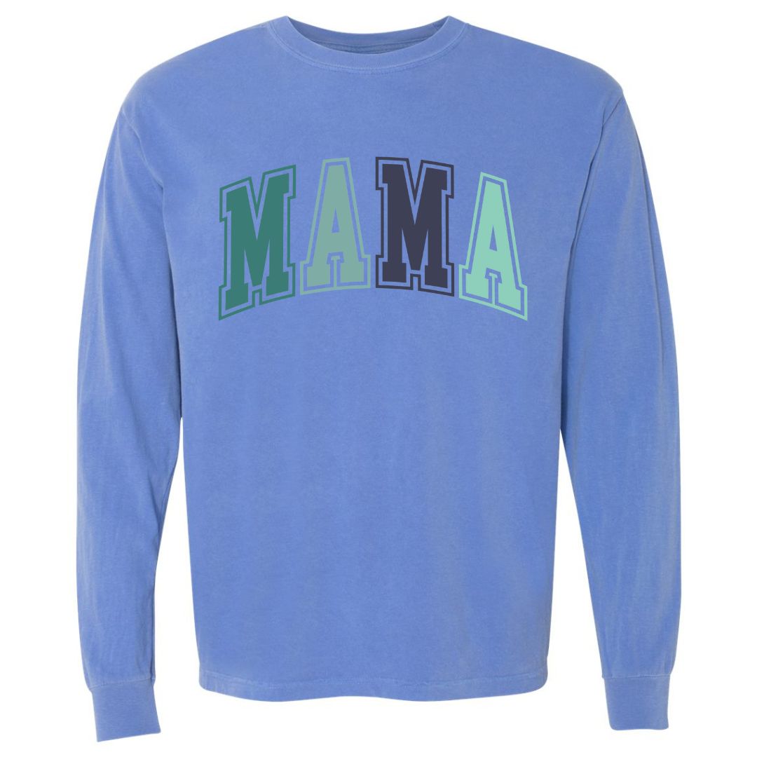 MAMA Blue/Green Collegiate Lettered Long Sleeve T-shirt