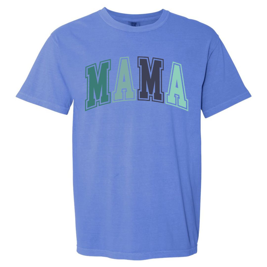 MAMA Blue/Green Collegiate Lettered Short Sleeve T-shirt