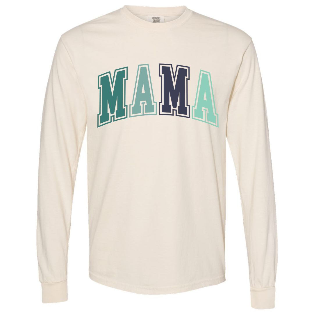 MAMA Blue/Green Collegiate Lettered Long Sleeve T-shirt
