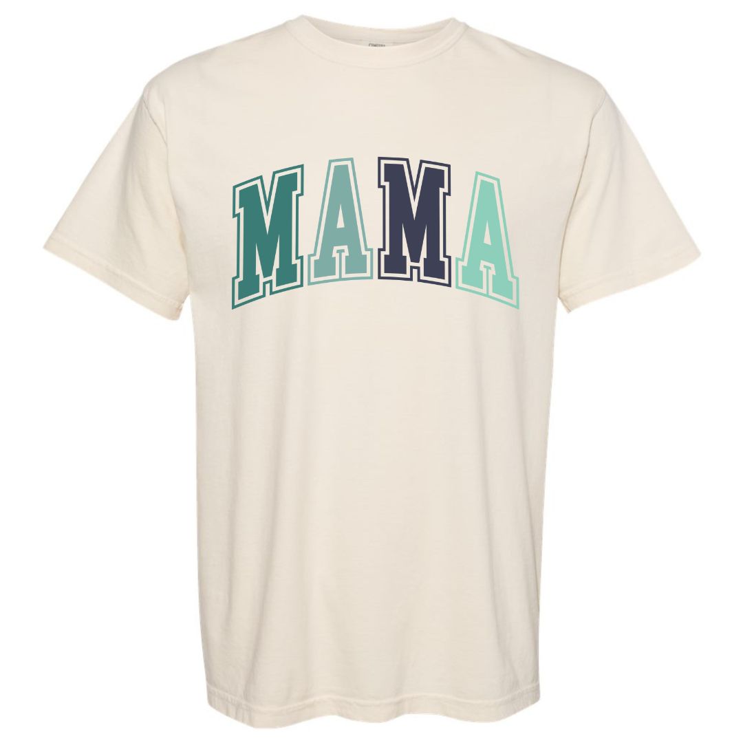 MAMA Blue/Green Collegiate Lettered Short Sleeve T-shirt