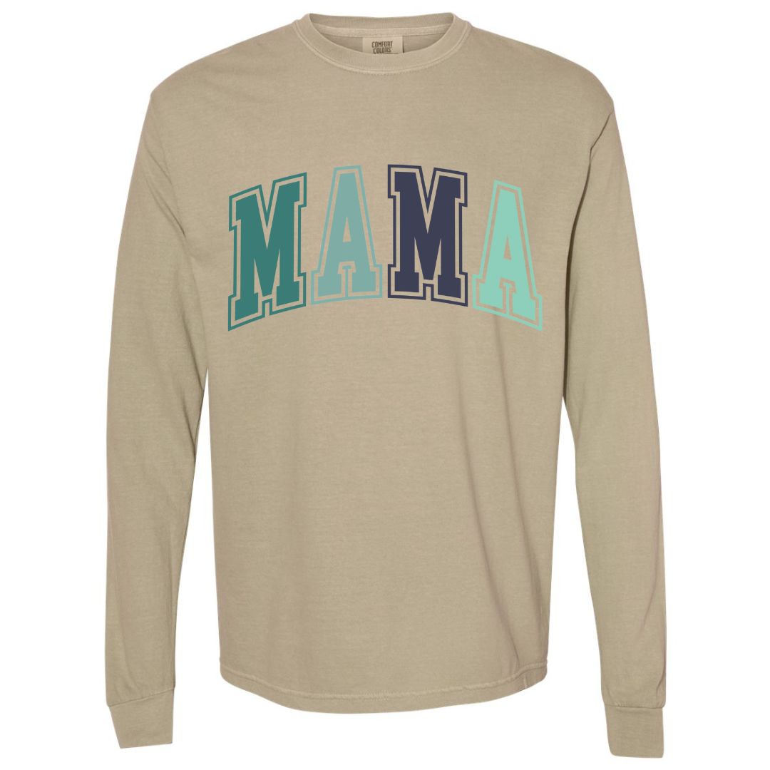 MAMA Blue/Green Collegiate Lettered Long Sleeve T-shirt