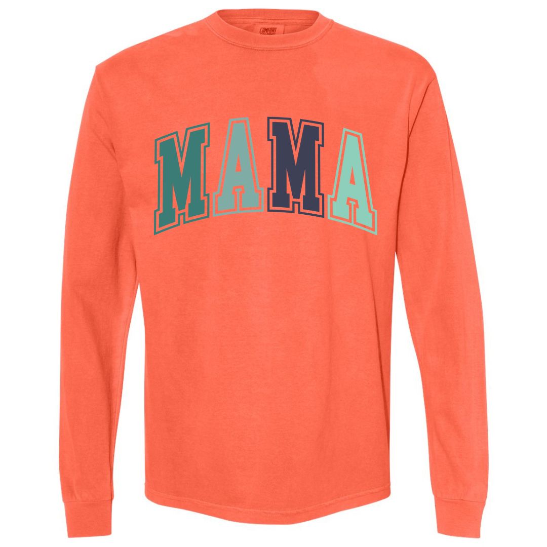 MAMA Blue/Green Collegiate Lettered Long Sleeve T-shirt