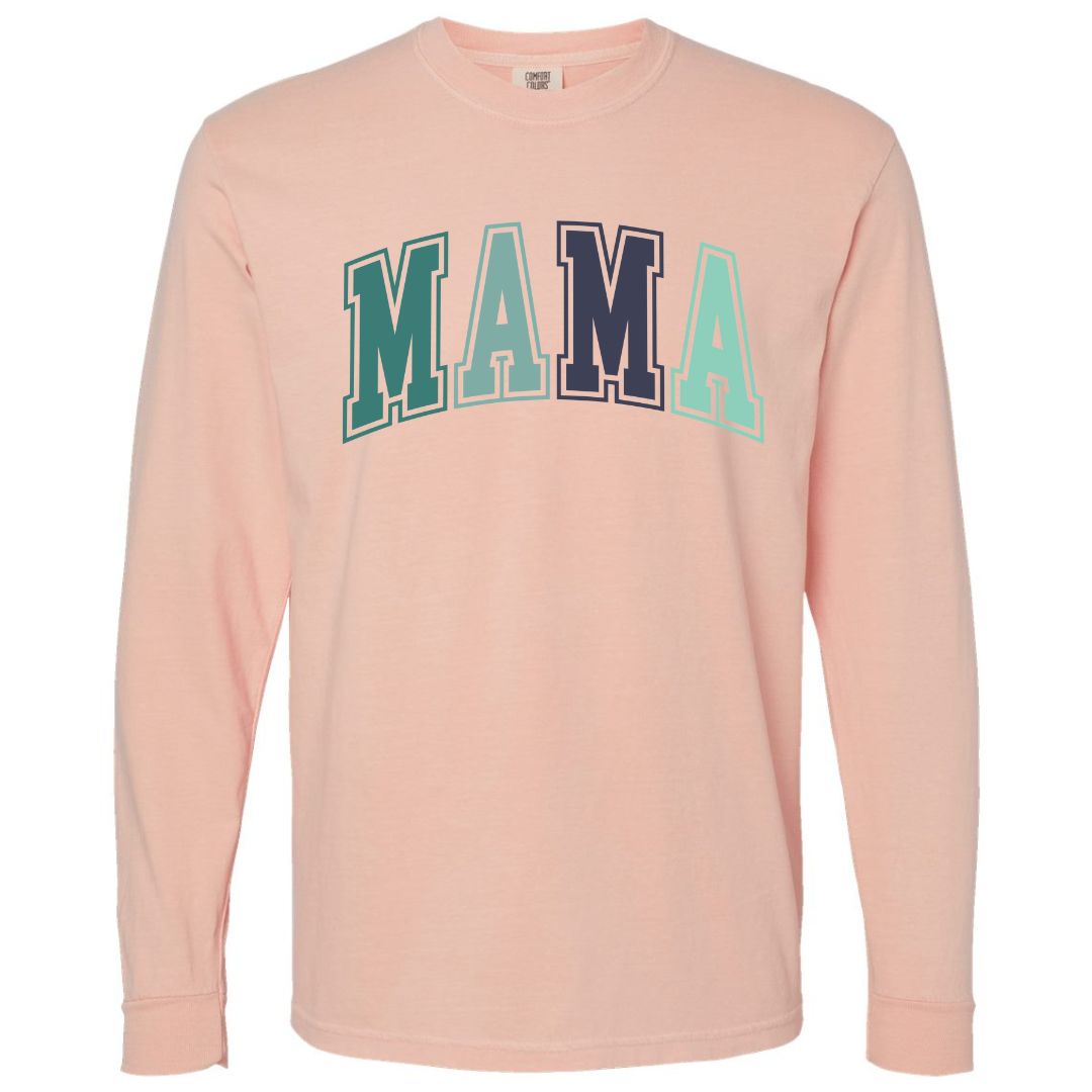 MAMA Blue/Green Collegiate Lettered Long Sleeve T-shirt