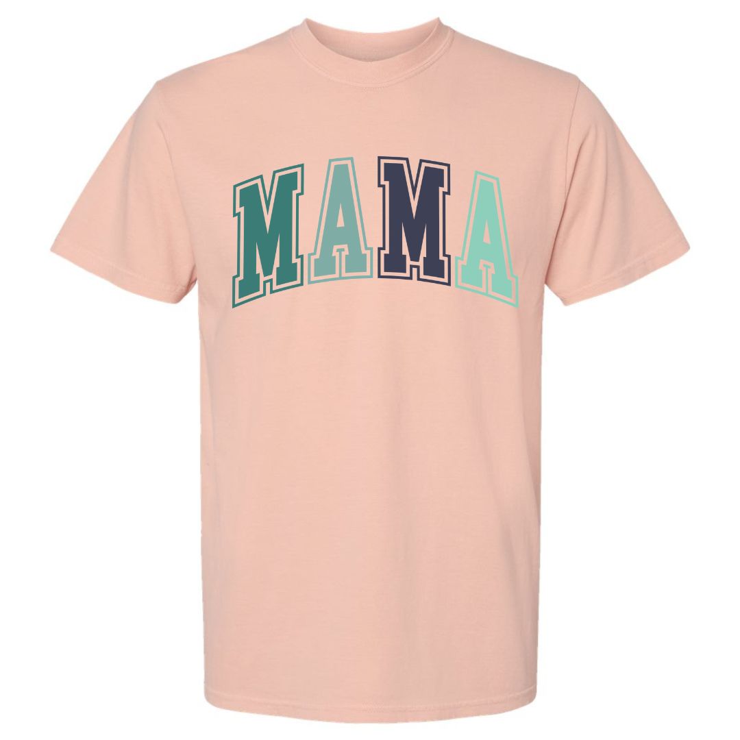 MAMA Blue/Green Collegiate Lettered Short Sleeve T-shirt