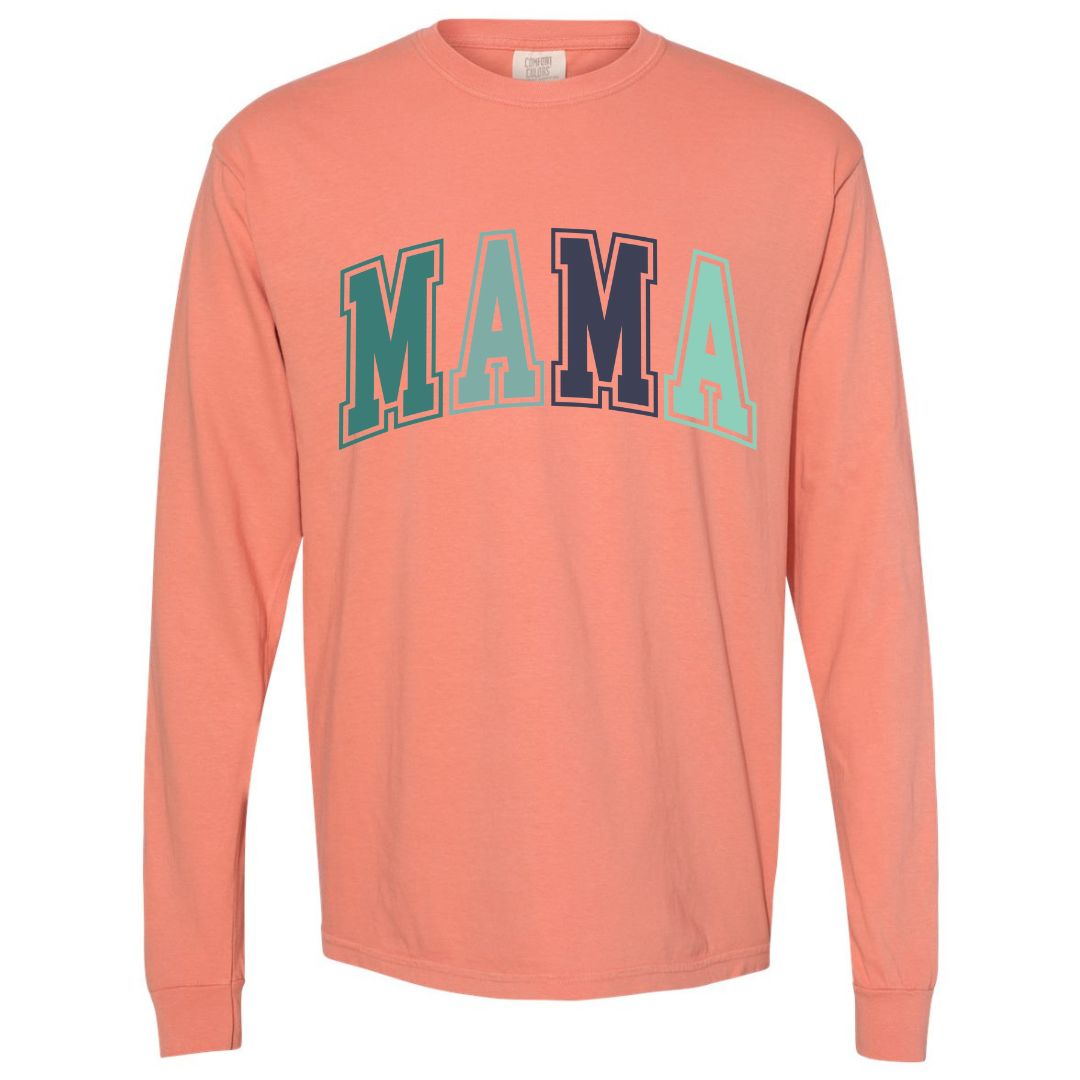 MAMA Blue/Green Collegiate Lettered Long Sleeve T-shirt