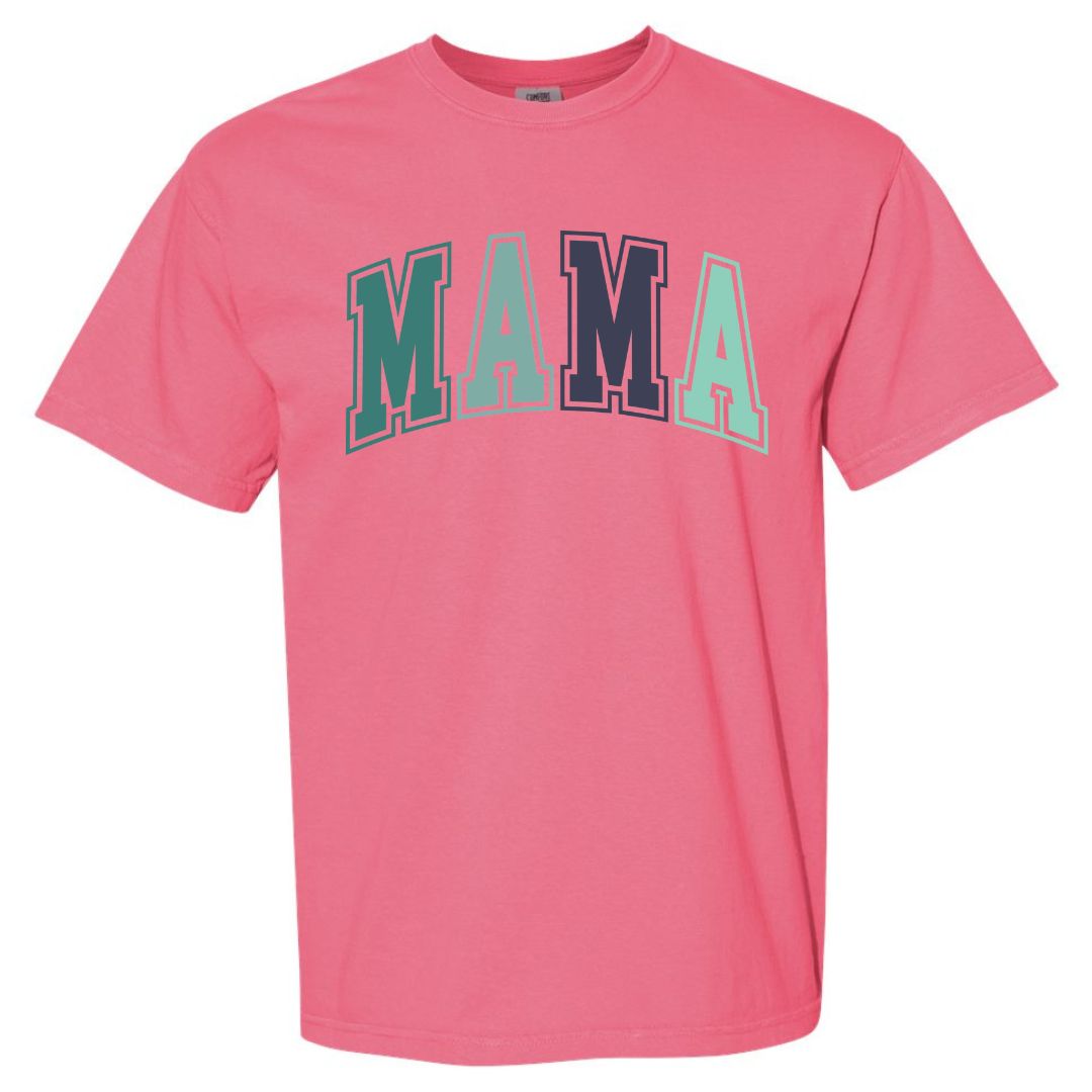 MAMA Blue/Green Collegiate Lettered Short Sleeve T-shirt