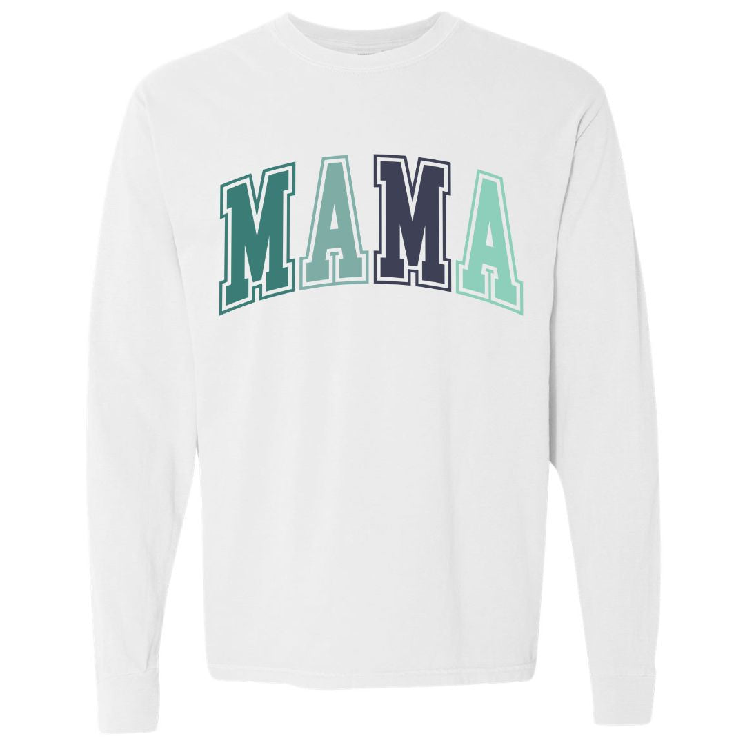 MAMA Blue/Green Collegiate Lettered Long Sleeve T-shirt