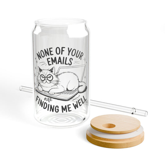 Sarcastic Kitty Emails Glass Tumbler, 16oz