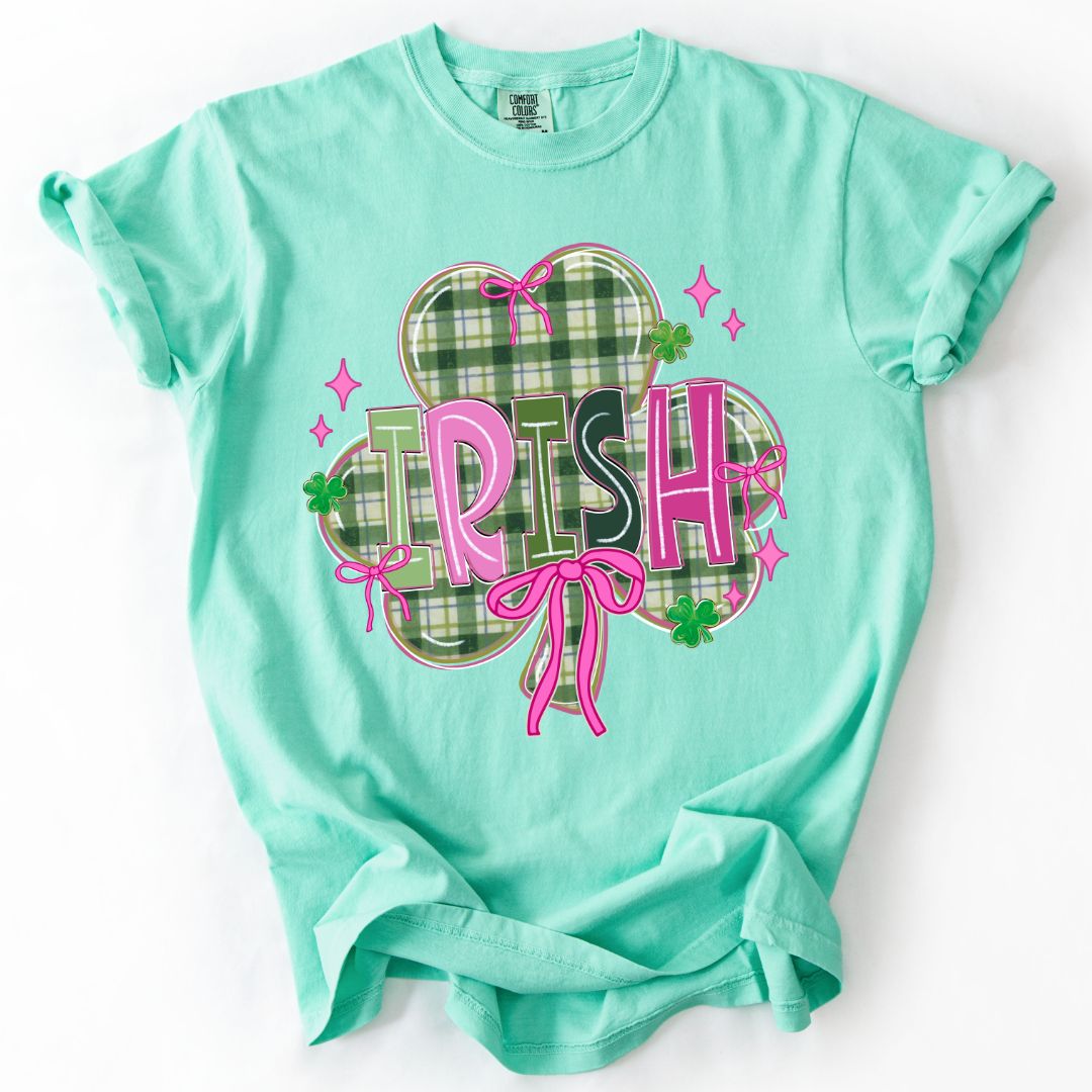 Pink & Green Plaid Irish Shamrock T-shirt