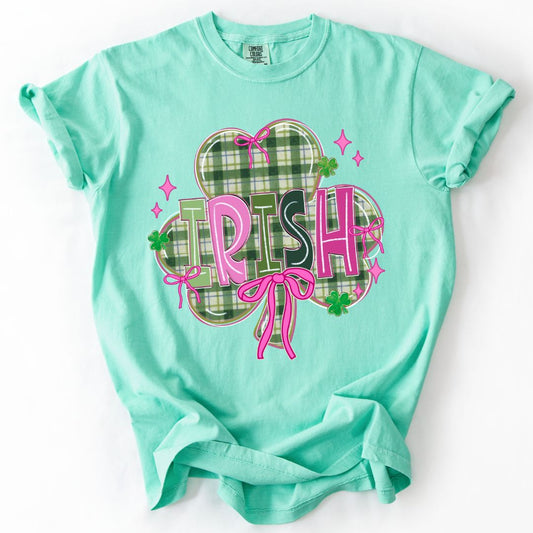 Pink & Green Plaid Irish Shamrock T-shirt