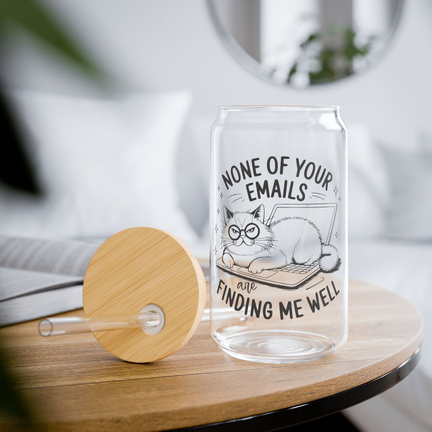 Sarcastic Kitty Emails Glass Tumbler, 16oz