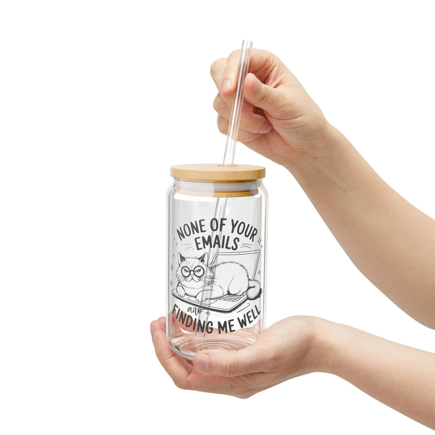 Sarcastic Kitty Emails Glass Tumbler, 16oz