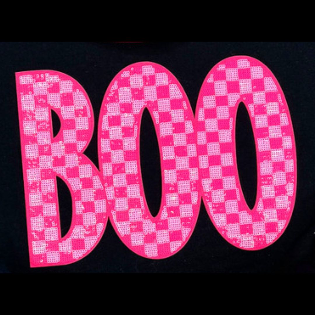 BOO Pink Check Sequins Patch Sweatshirt