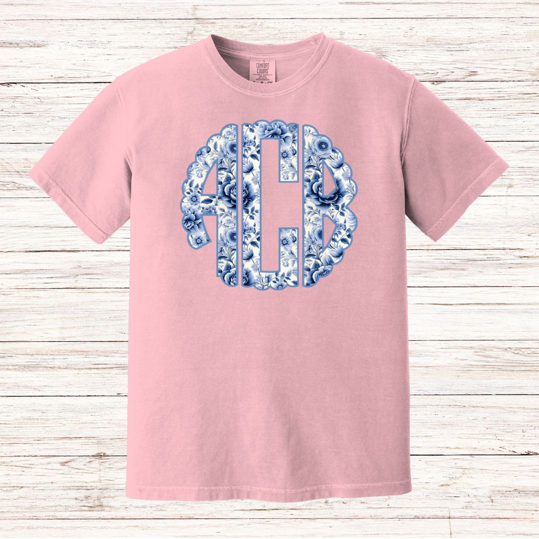 Blue Floral Monogram T-shirt