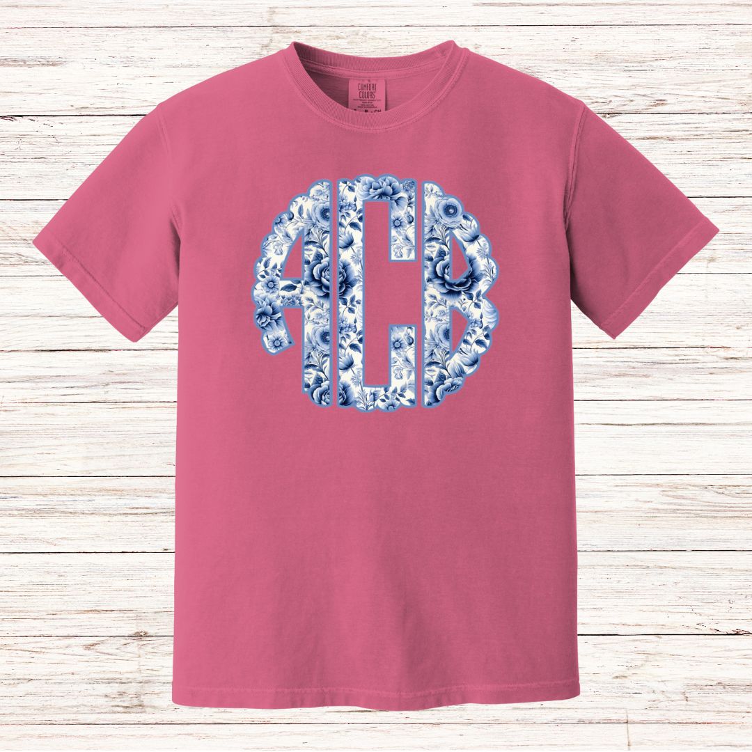 Blue Floral Monogram T-shirt