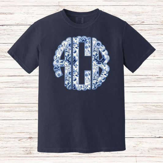 Blue Floral Monogram T-shirt