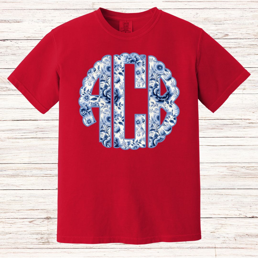 Blue Floral Monogram T-shirt