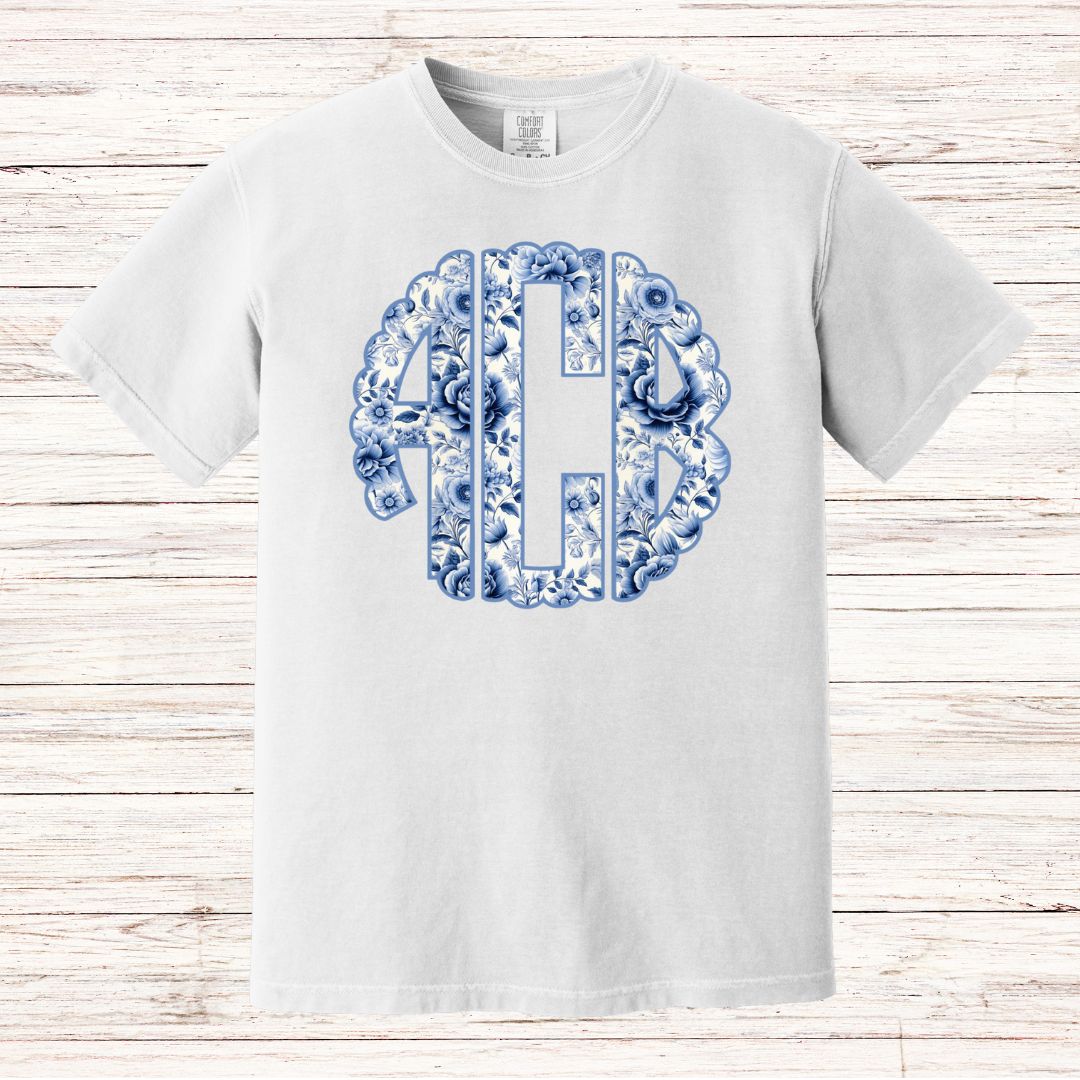 Blue Floral Monogram T-shirt