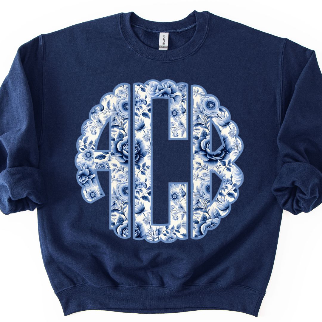 Grandmillenial Blue Floral Monogram