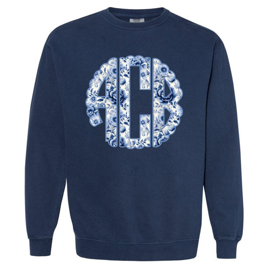 Grandmillenial Blue Floral Monogram