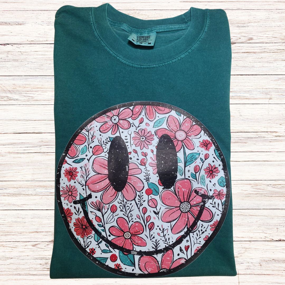 Floral Smiley T-shirt/Emerald