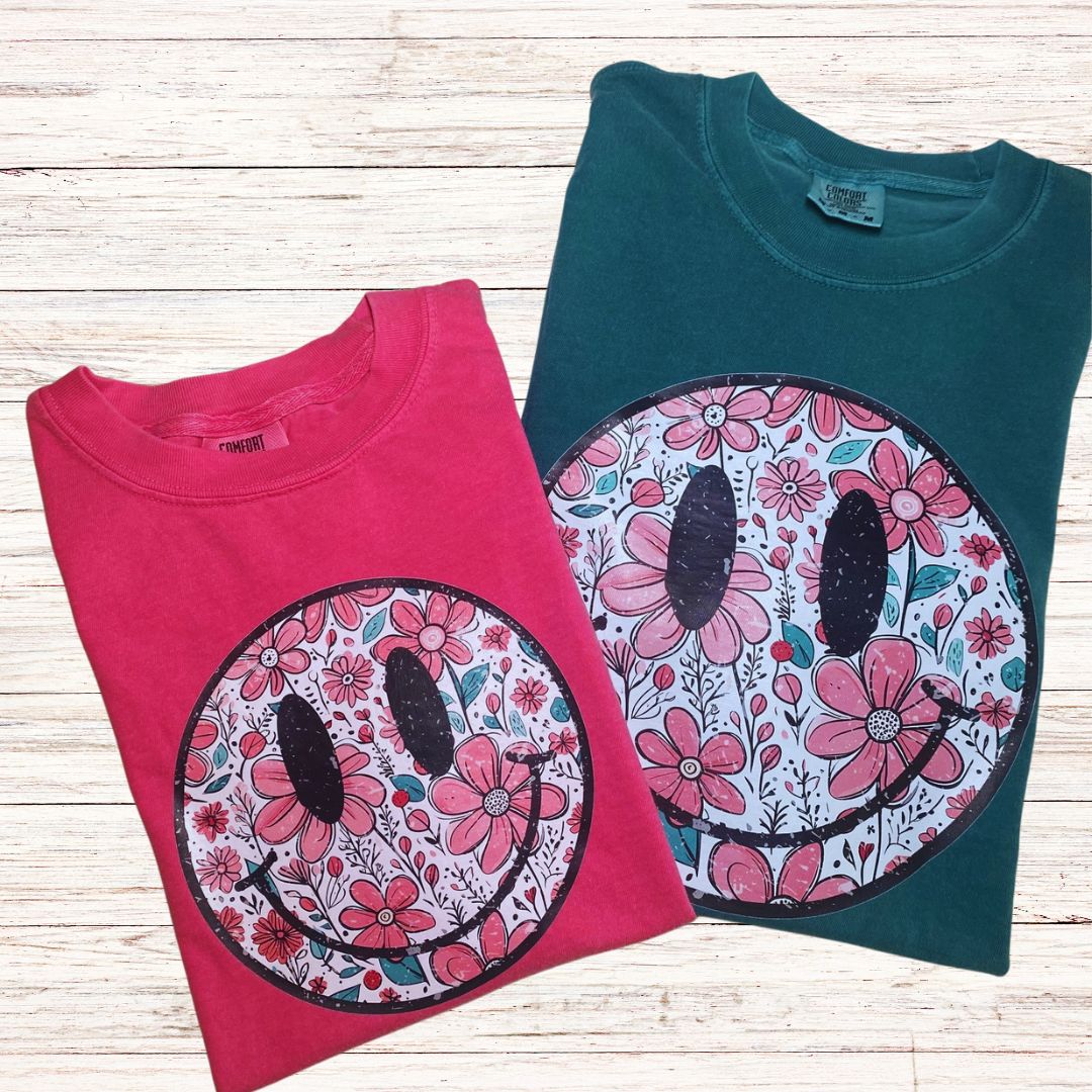 Floral Smiley T-shirt/Emerald