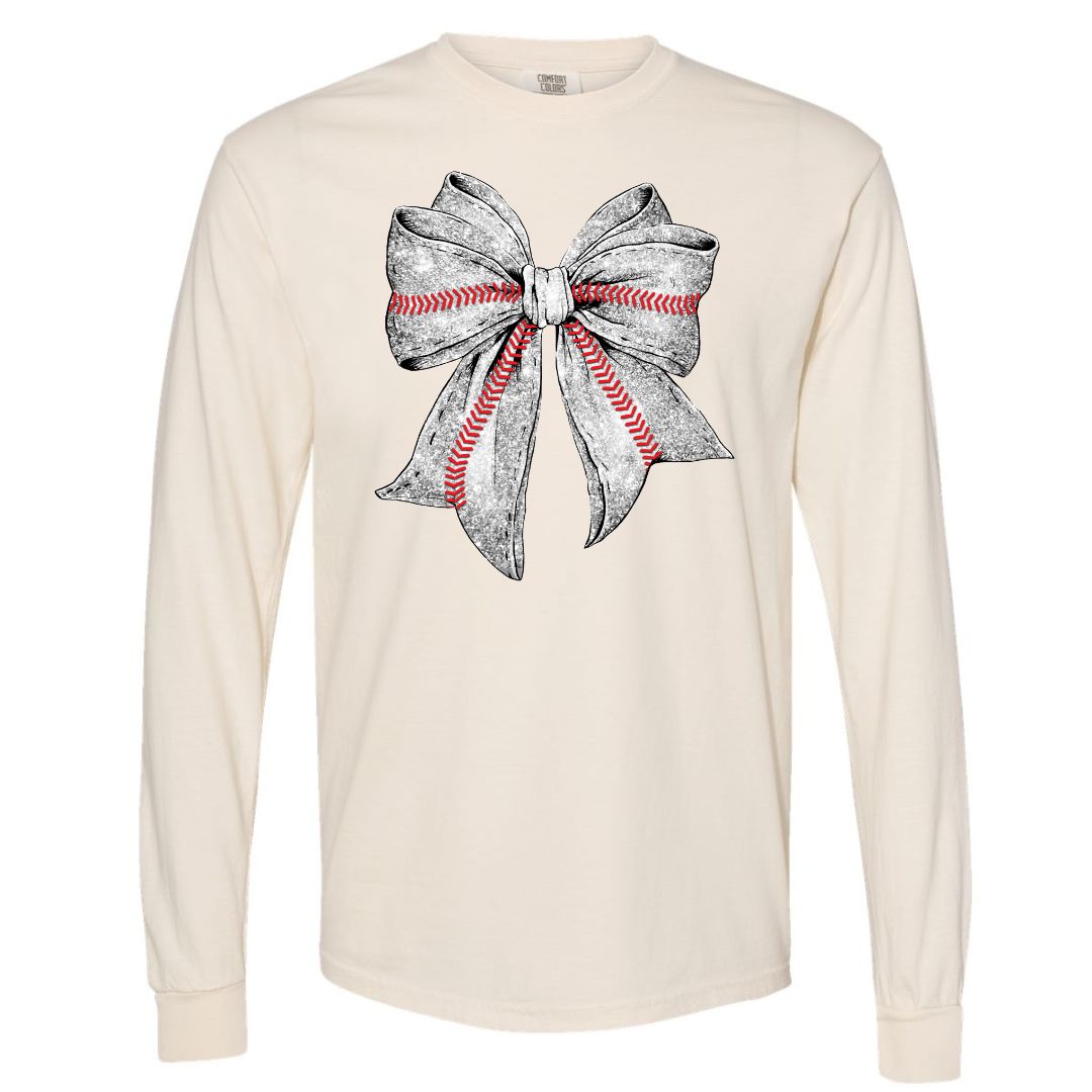 Baseball Faux Glitter Bow