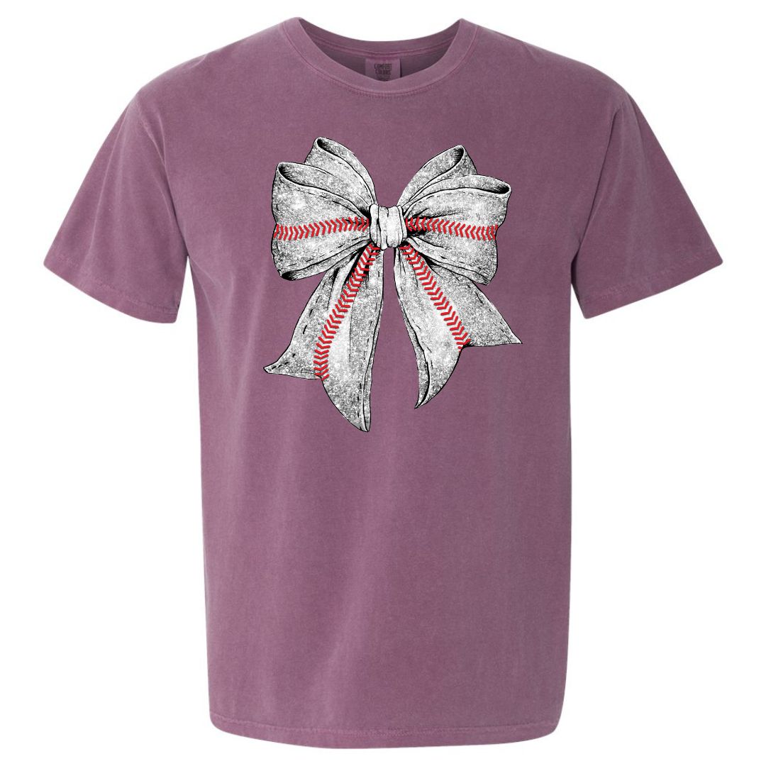 Baseball Faux Glitter Bow