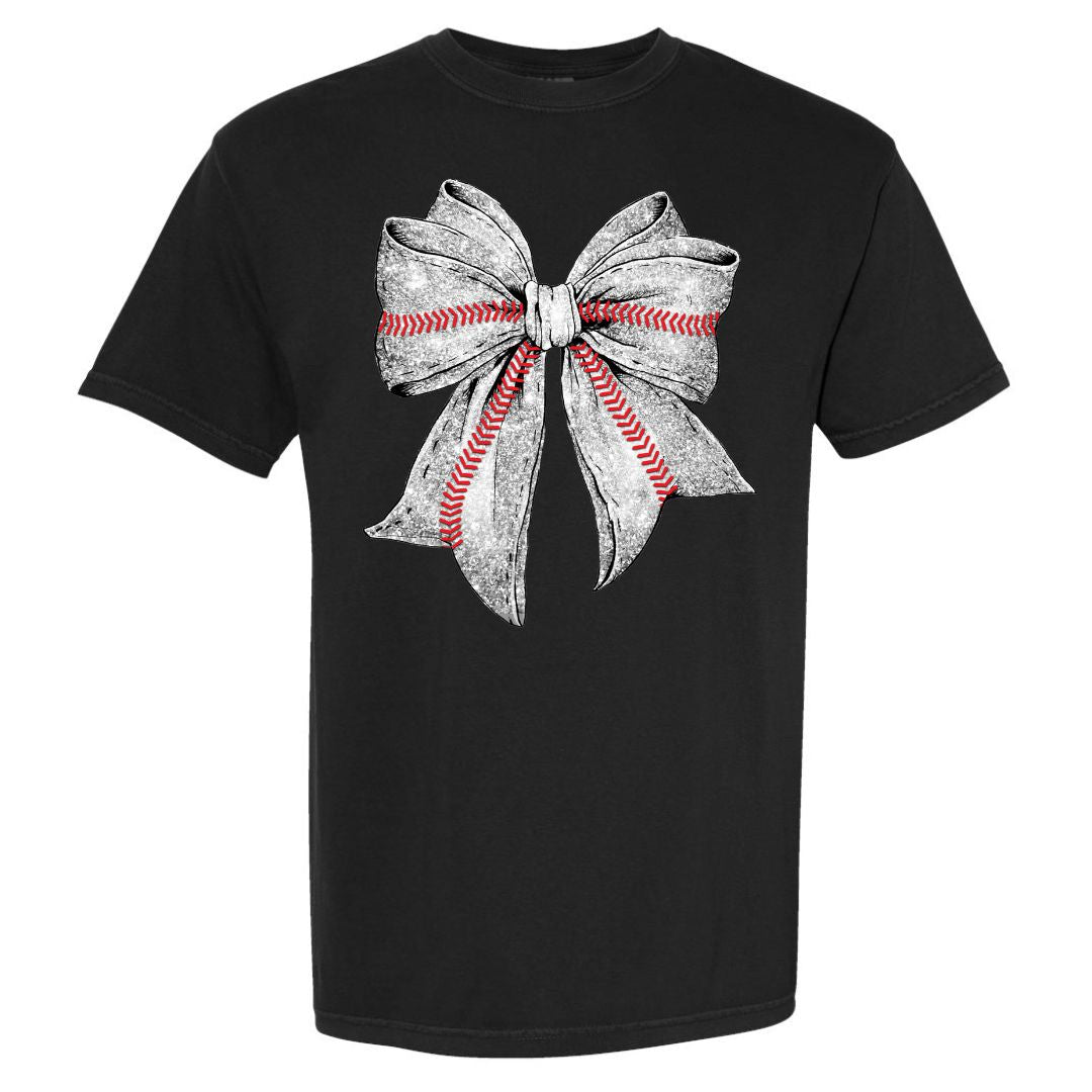 Baseball Faux Glitter Bow