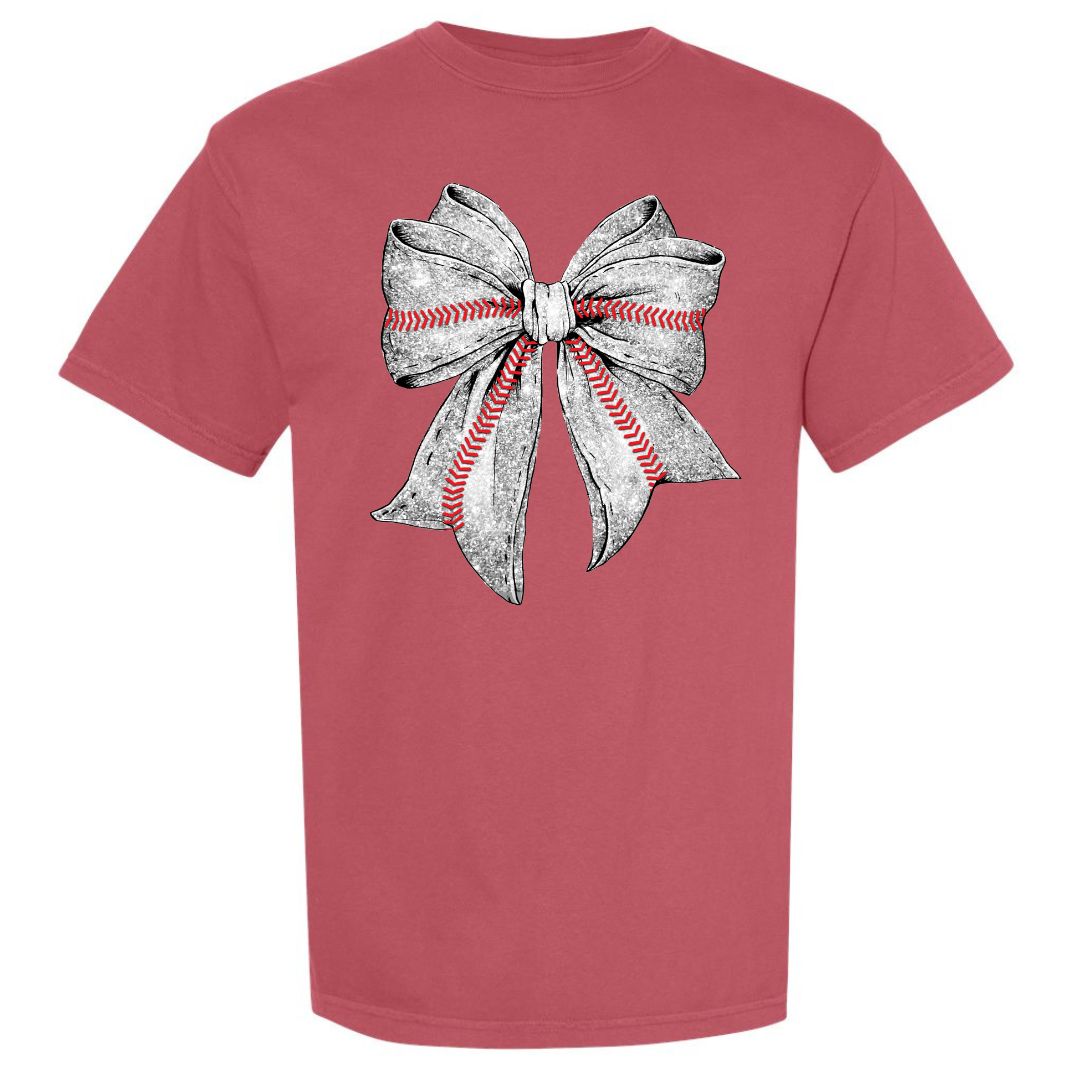 Baseball Faux Glitter Bow