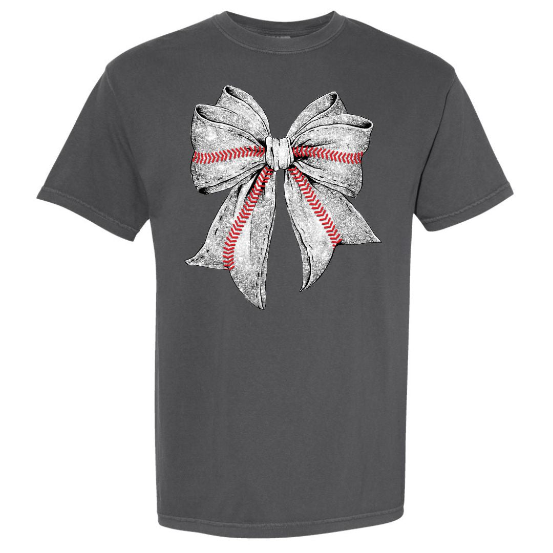 Baseball Faux Glitter Bow