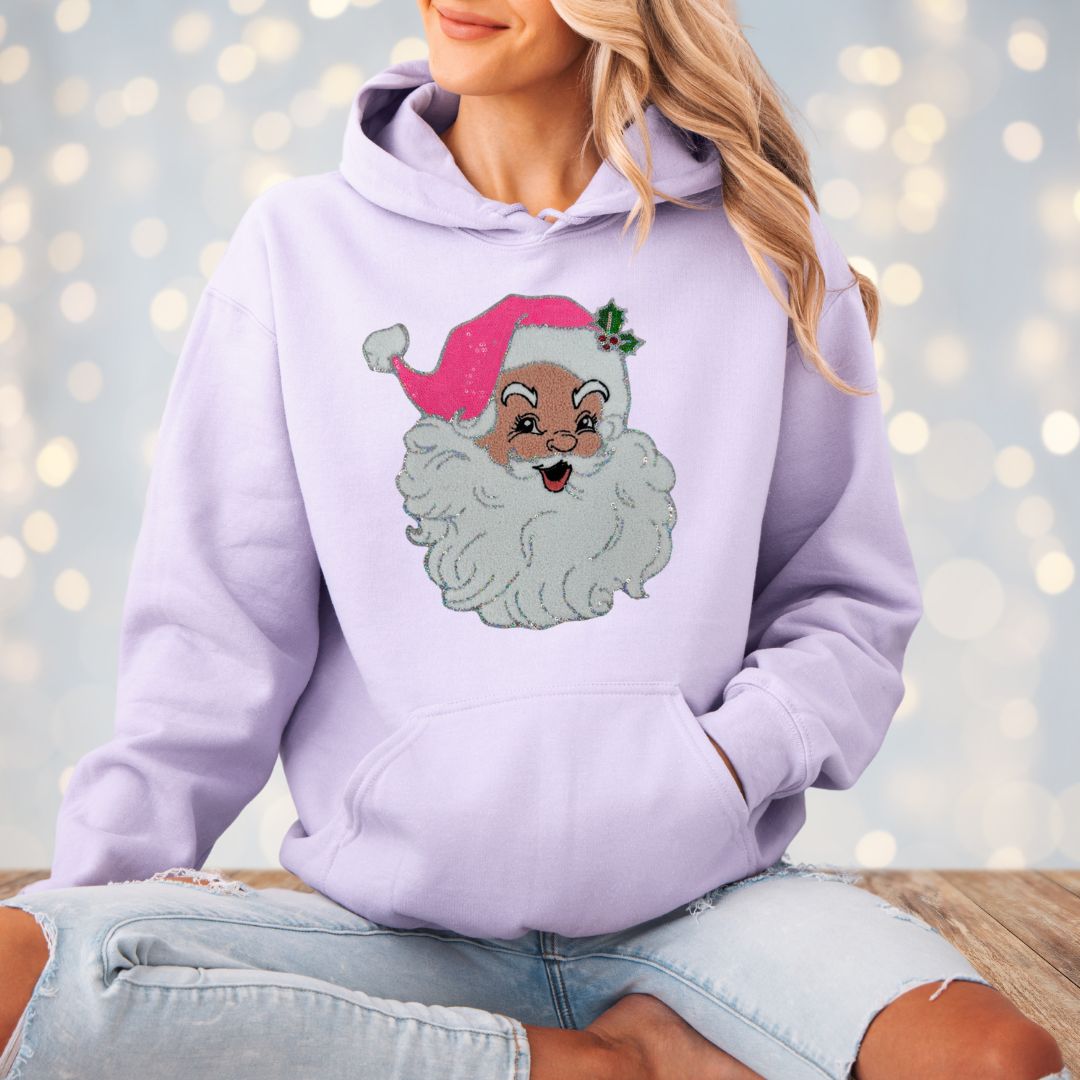 Hot Pink Santa Sequins Patch Hoodie