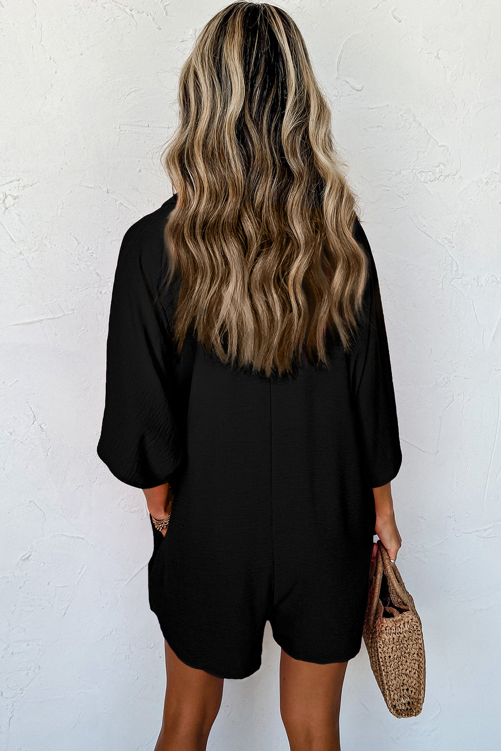 Black Half Button Romper