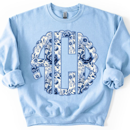 Grandmillenial Blue Floral Monogram