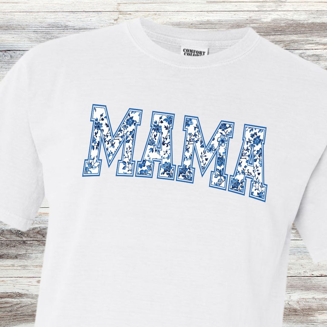 MAMA Blue/White Floral T-shirt