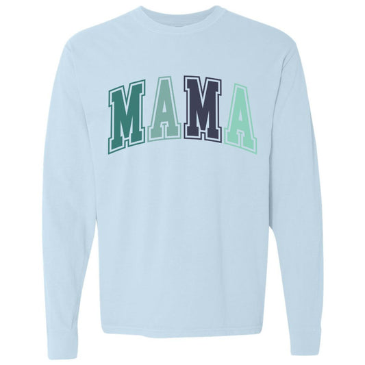 MAMA Blue/Green Collegiate Lettered Long Sleeve T-shirt