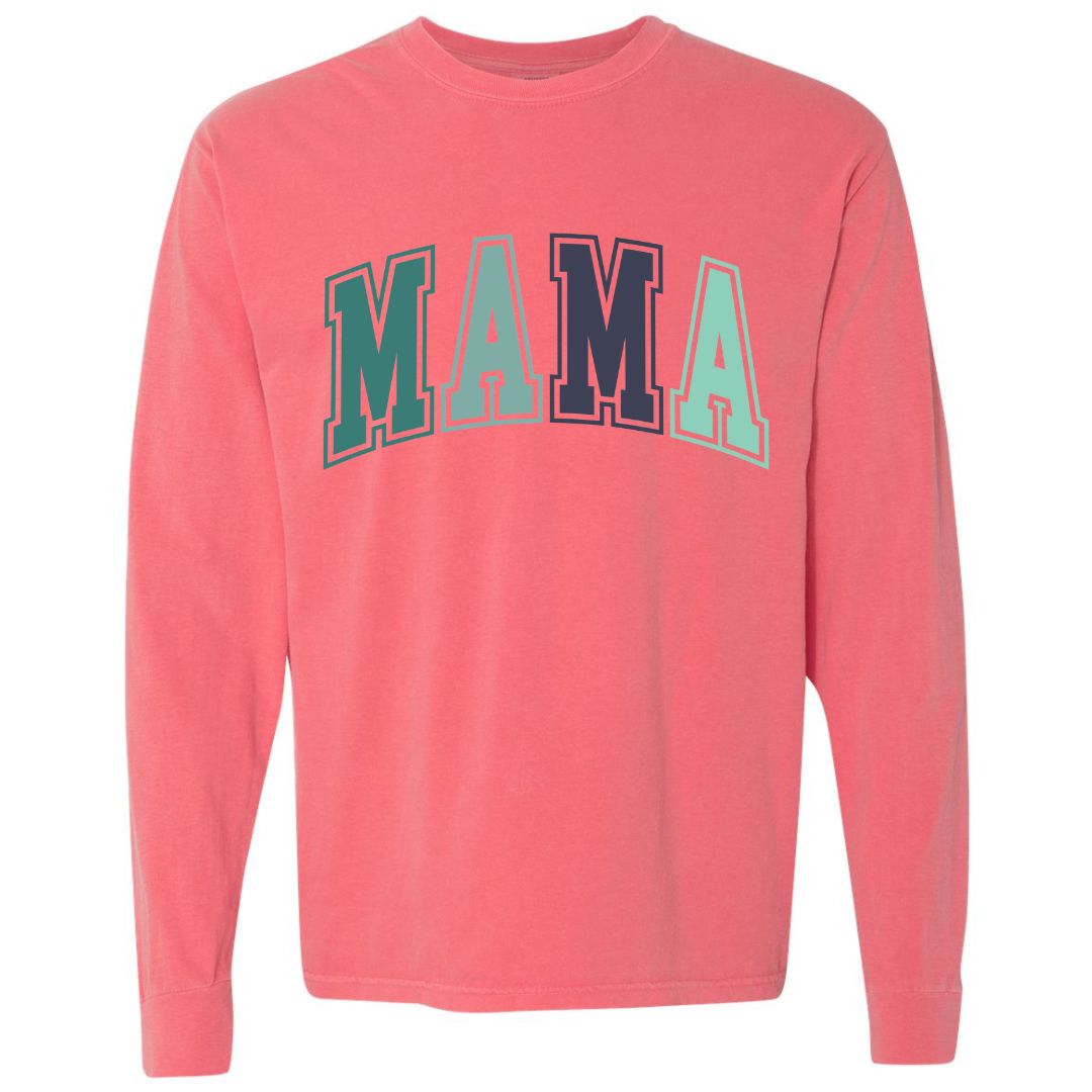 MAMA Blue/Green Collegiate Lettered Long Sleeve T-shirt